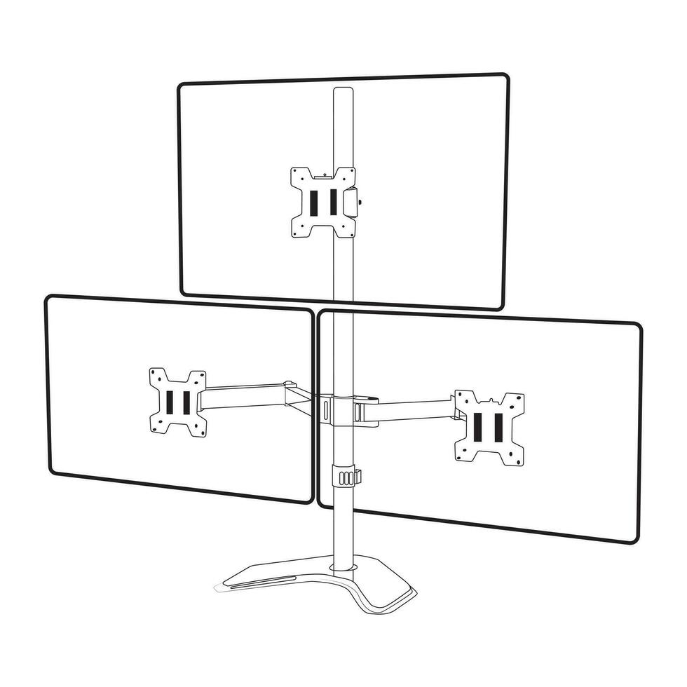 Digital signage monitor white mockup - front view. monitor stand with two mounts icon vector