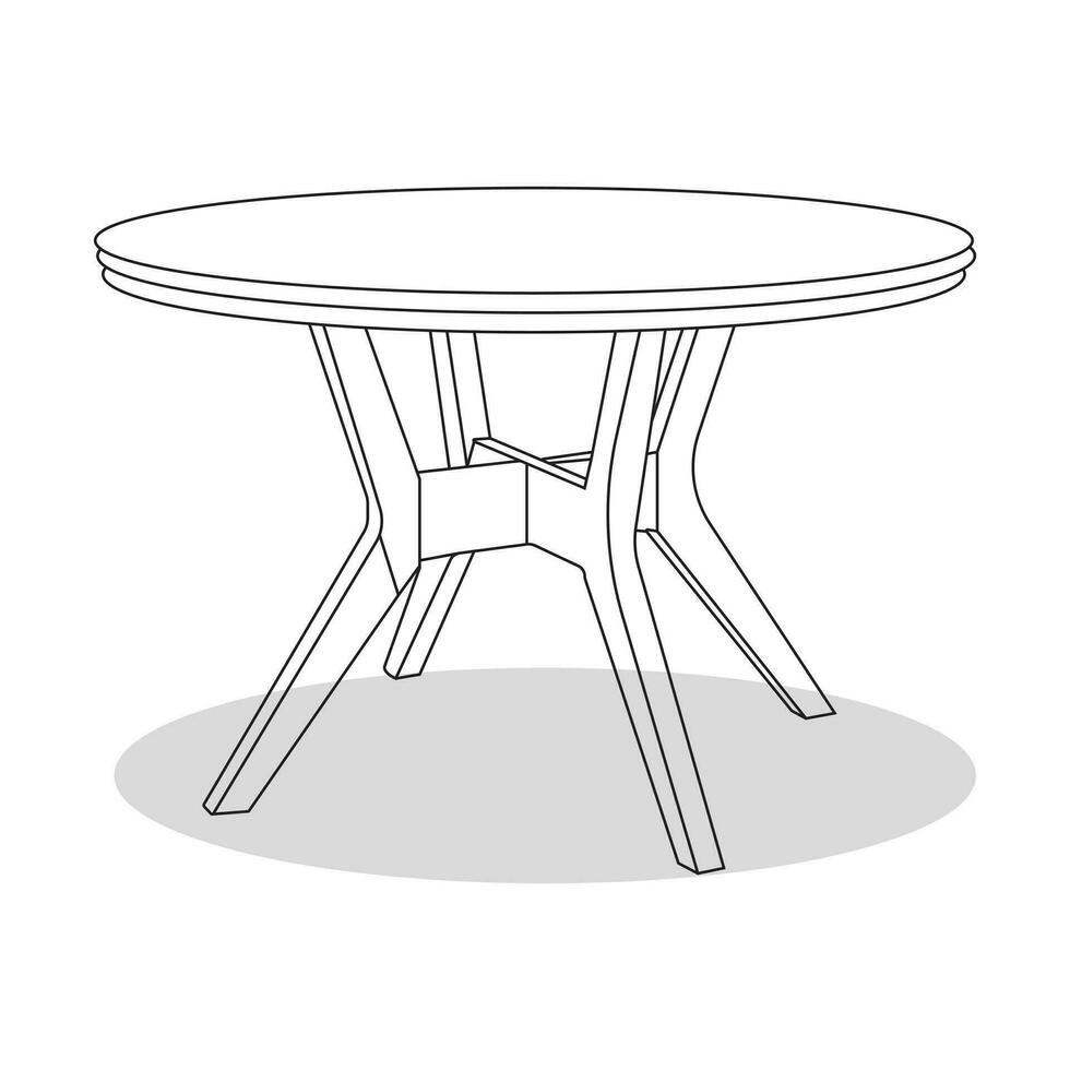 A set of hand-drawn vector illustrations of furniture, including cabinets, tables, and beds..A round table