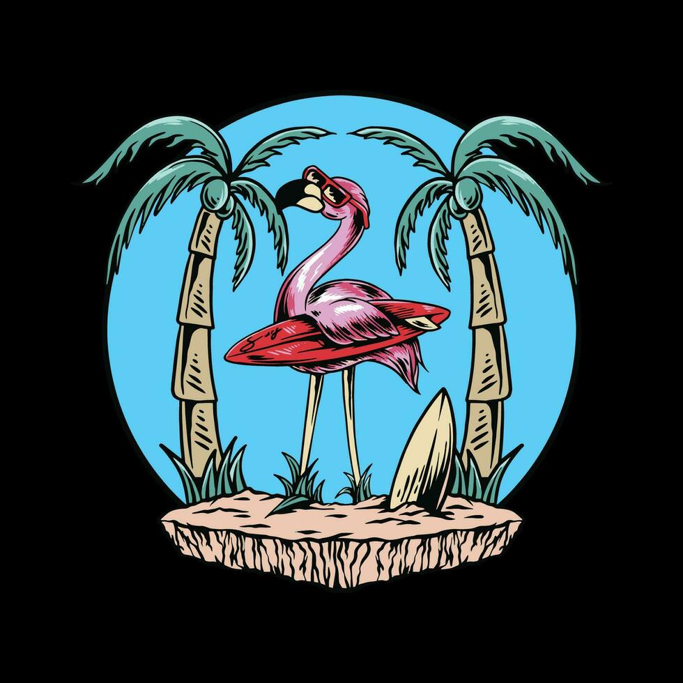 Surfer flamingo art vector