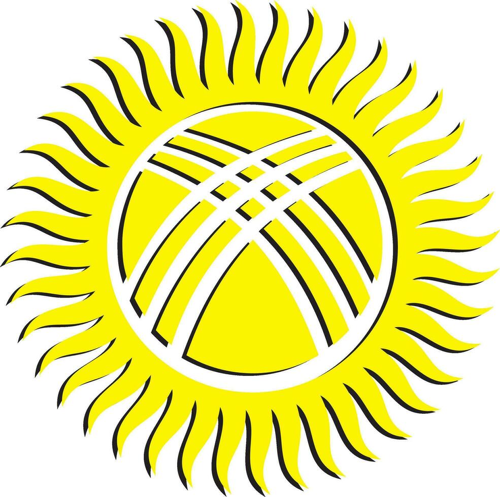 Vector yellow kyrgyz sun ornament. Yurt decoration, shanyrak. Beautiful Asian pattern.