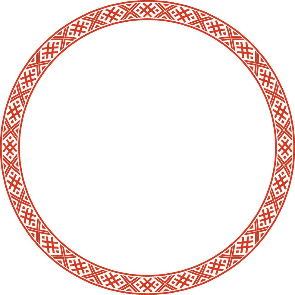Vector red round Belarusian national ornament. Ethnic endless color border, Slavic peoples frame.