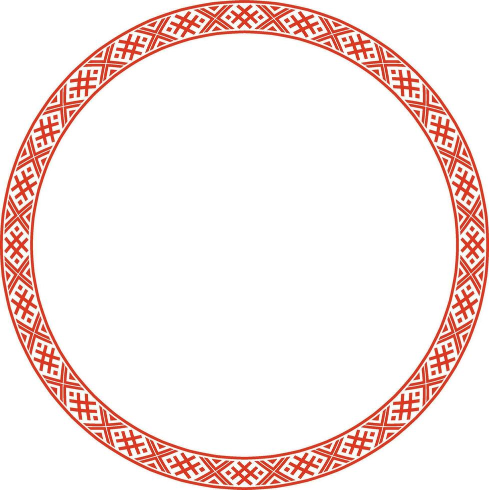 Vector red round Belarusian national ornament. Ethnic endless color border, Slavic peoples frame.