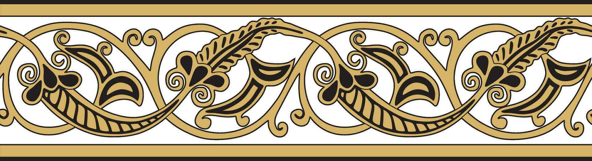 Vector golden seamless oriental national ornament. Endless ethnic floral border, arab peoples frame. Persian painting.