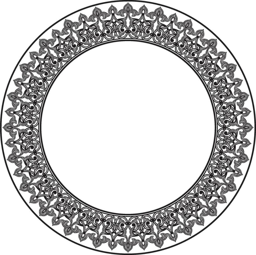 Vector monochrome round oriental ornament. Arabic patterned circle of Iran, Iraq, Turkey, Syria. Persian frame, border. For sandblasting, laser and plotter cutting.