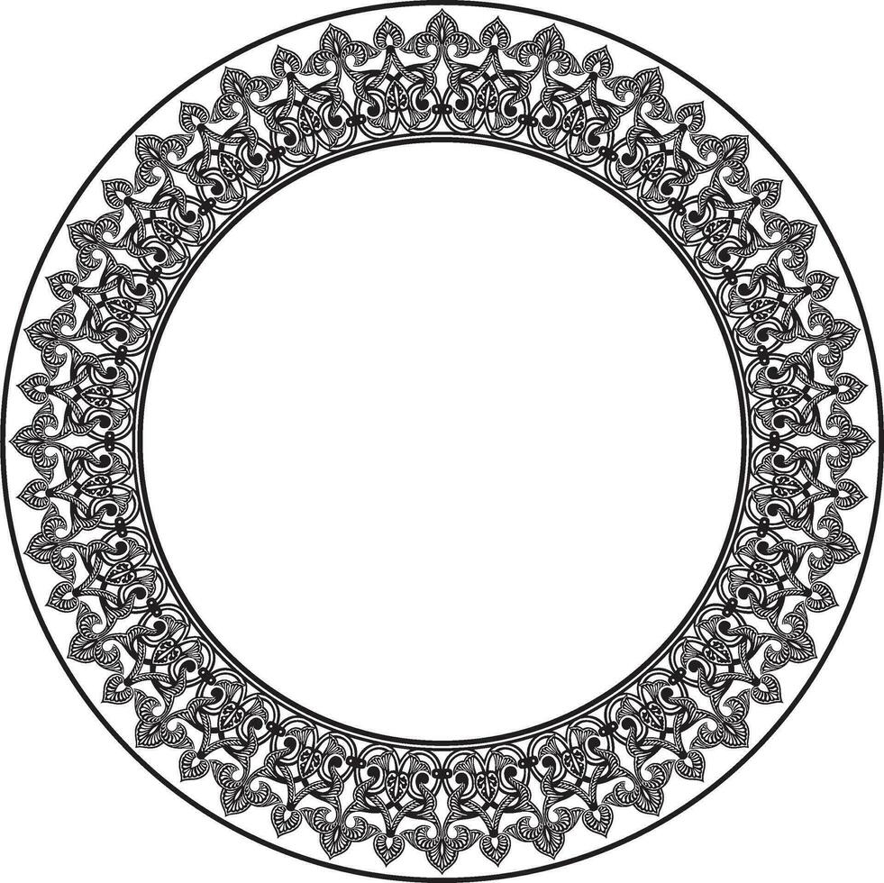 Vector monochrome round oriental ornament. Arabic patterned circle of Iran, Iraq, Turkey, Syria. Persian frame, border. For sandblasting, laser and plotter cutting.