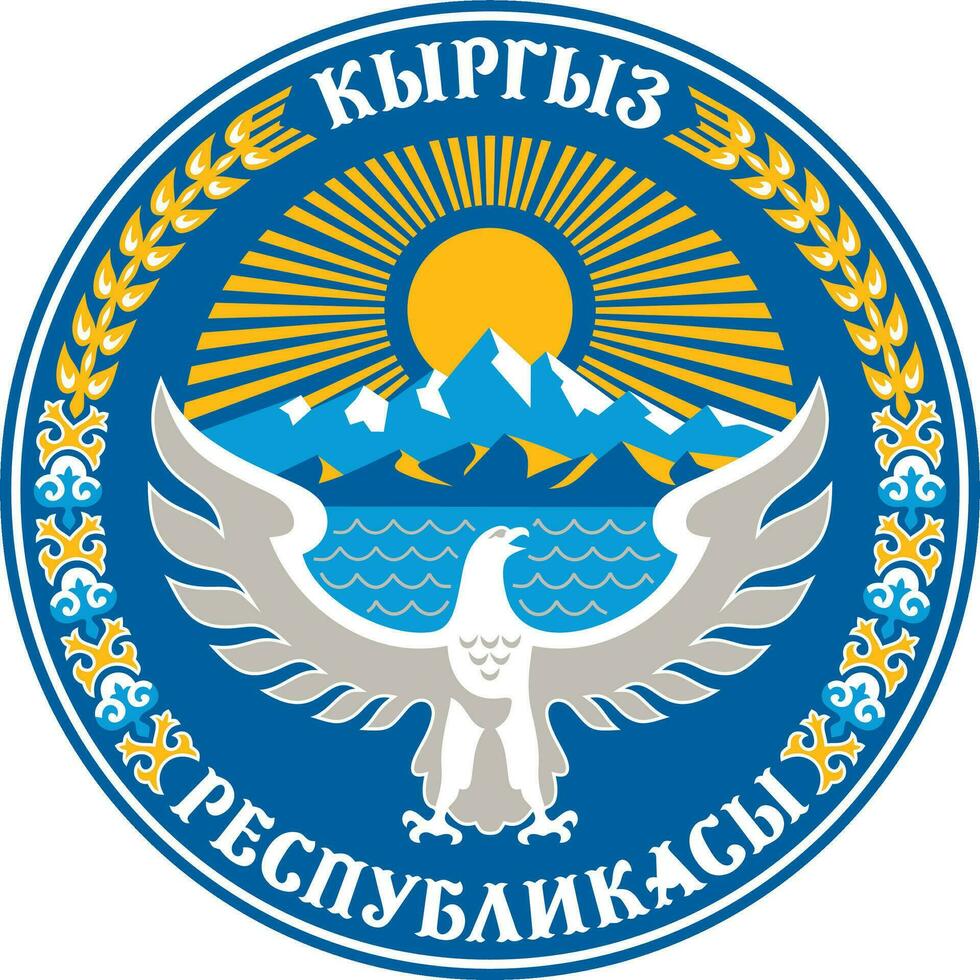 Vector colored coat of arms of the Republic of Kyrgyzstan. State symbol of the Asian state. Sign of a country in Central Asia.