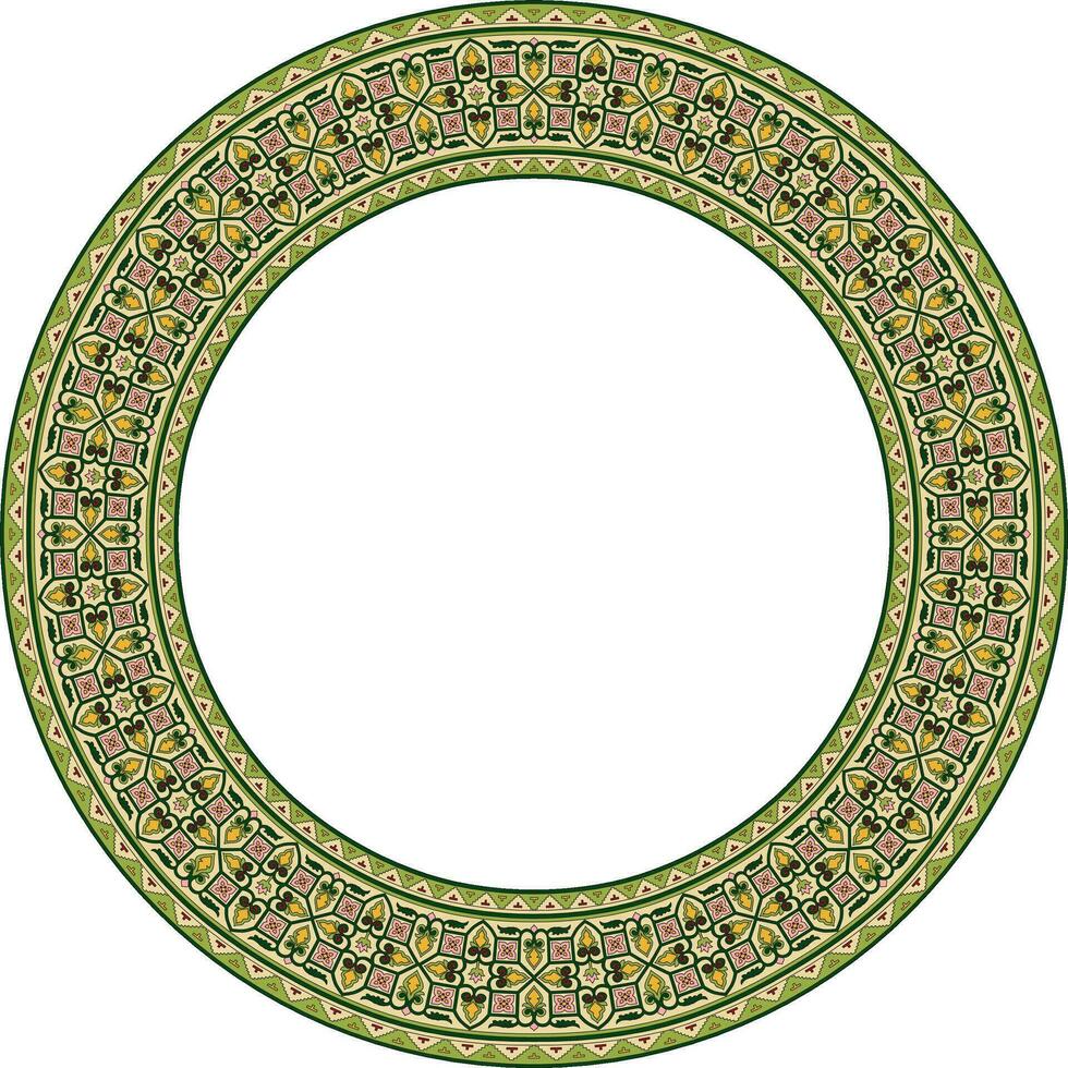 Vector colored round Byzantine border, frame. Circle Greek pattern, Drawing of the Eastern Roman Empire. Decoration of the Russian Orthodox Church.