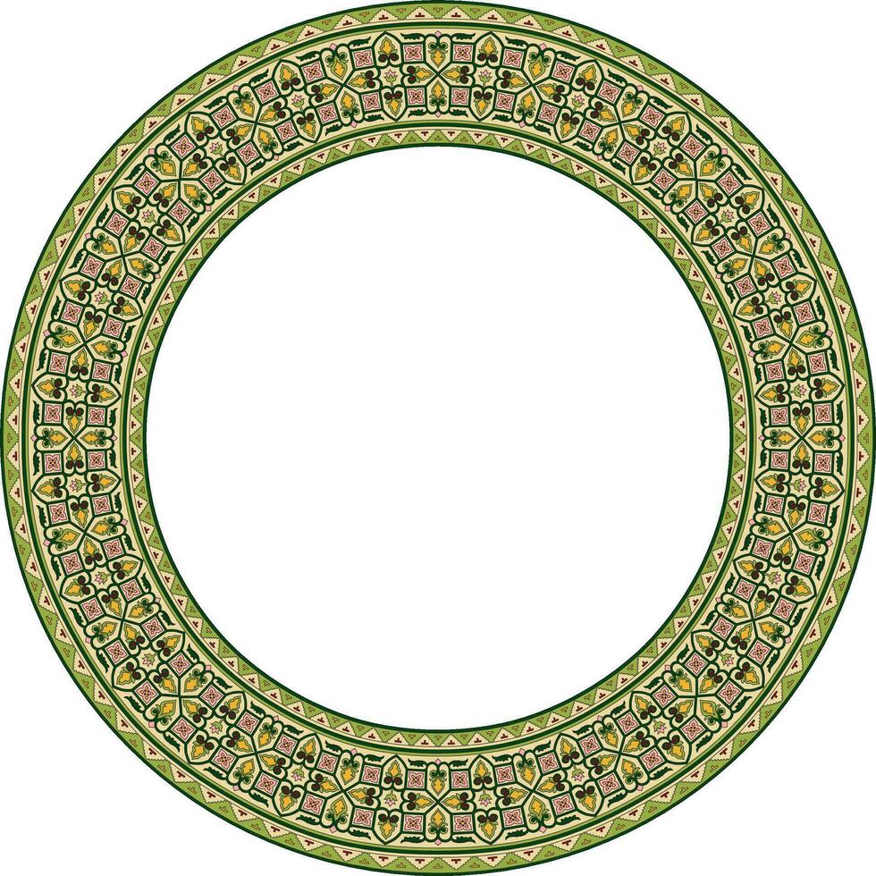 Vector colored round Byzantine border, frame. Circle Greek pattern, Drawing of the Eastern Roman Empire. Decoration of the Russian Orthodox Church.