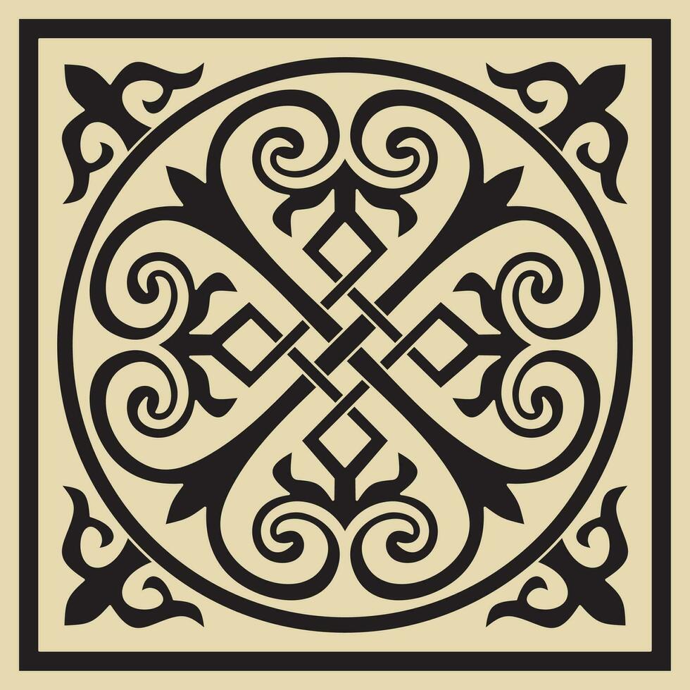 Vector golden square Byzantine ornament, knot, rosette. Circle Greek pattern, Drawing of the Eastern Roman Empire. Decoration of the Russian Orthodox Church.