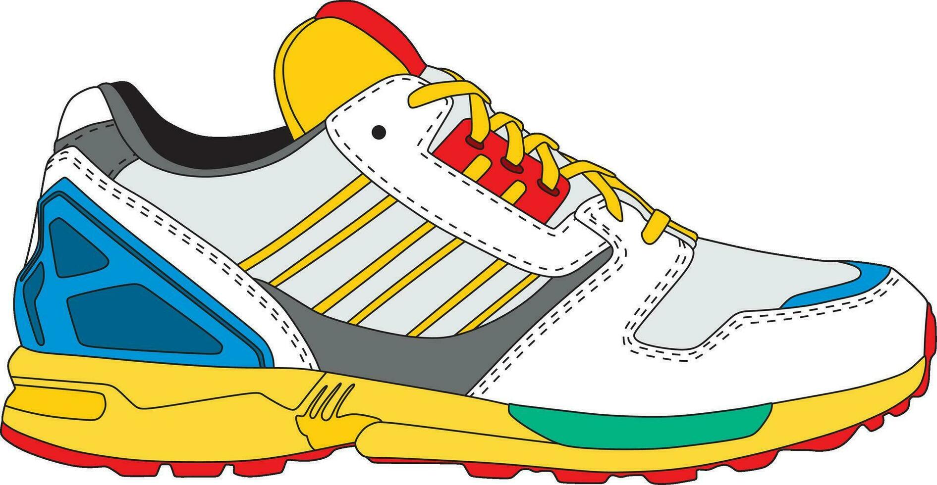 Vector drawing of a colored sneaker. Human sports shoes. An object worn on the leg, foot.