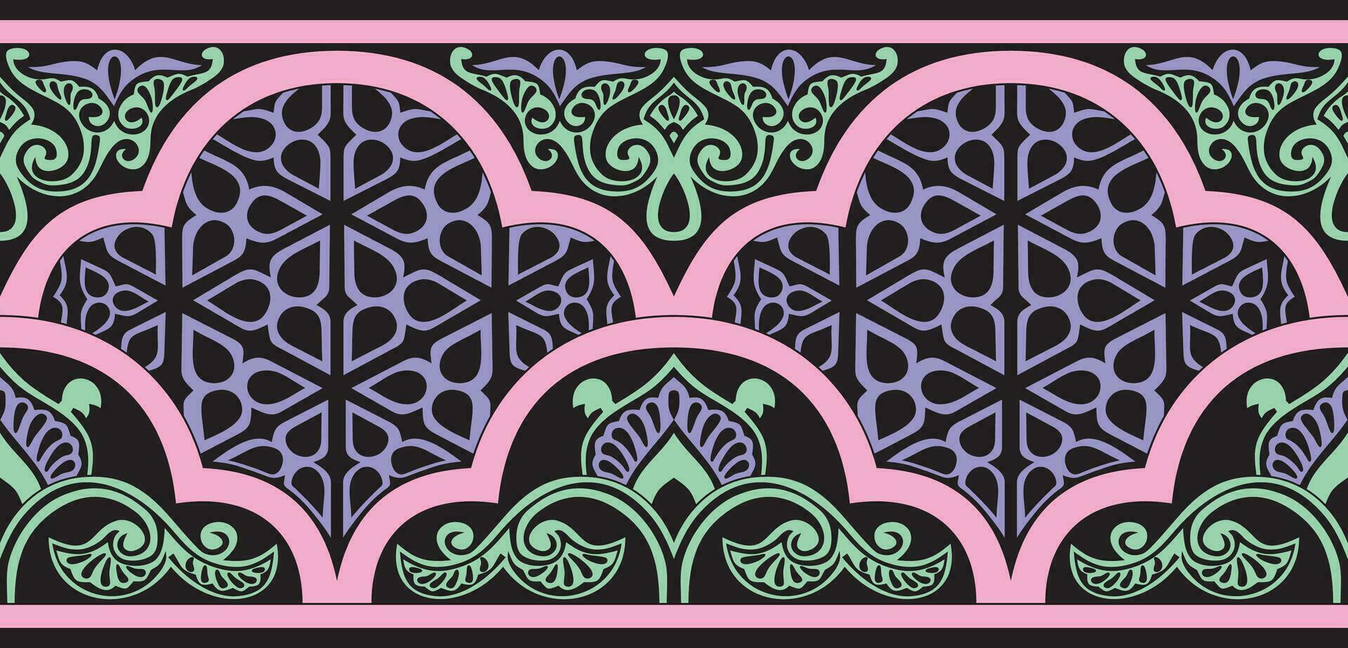 Vector colored seamless oriental national ornament. Endless ethnic floral border, arab peoples frame. Persian painting