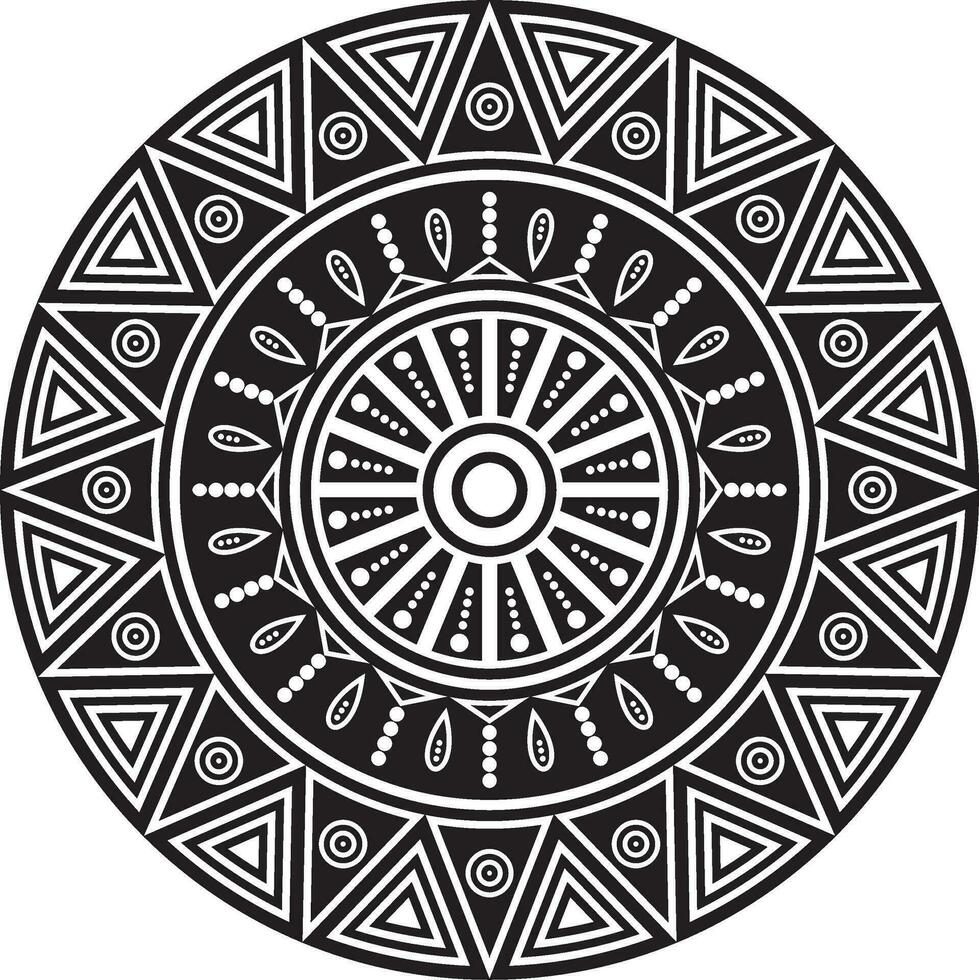 Vector monochrome round Native American ornament. Patterned circle from triangles of Indians of various tribes of America. Incas, Maya, Aztecs, Marlborough.