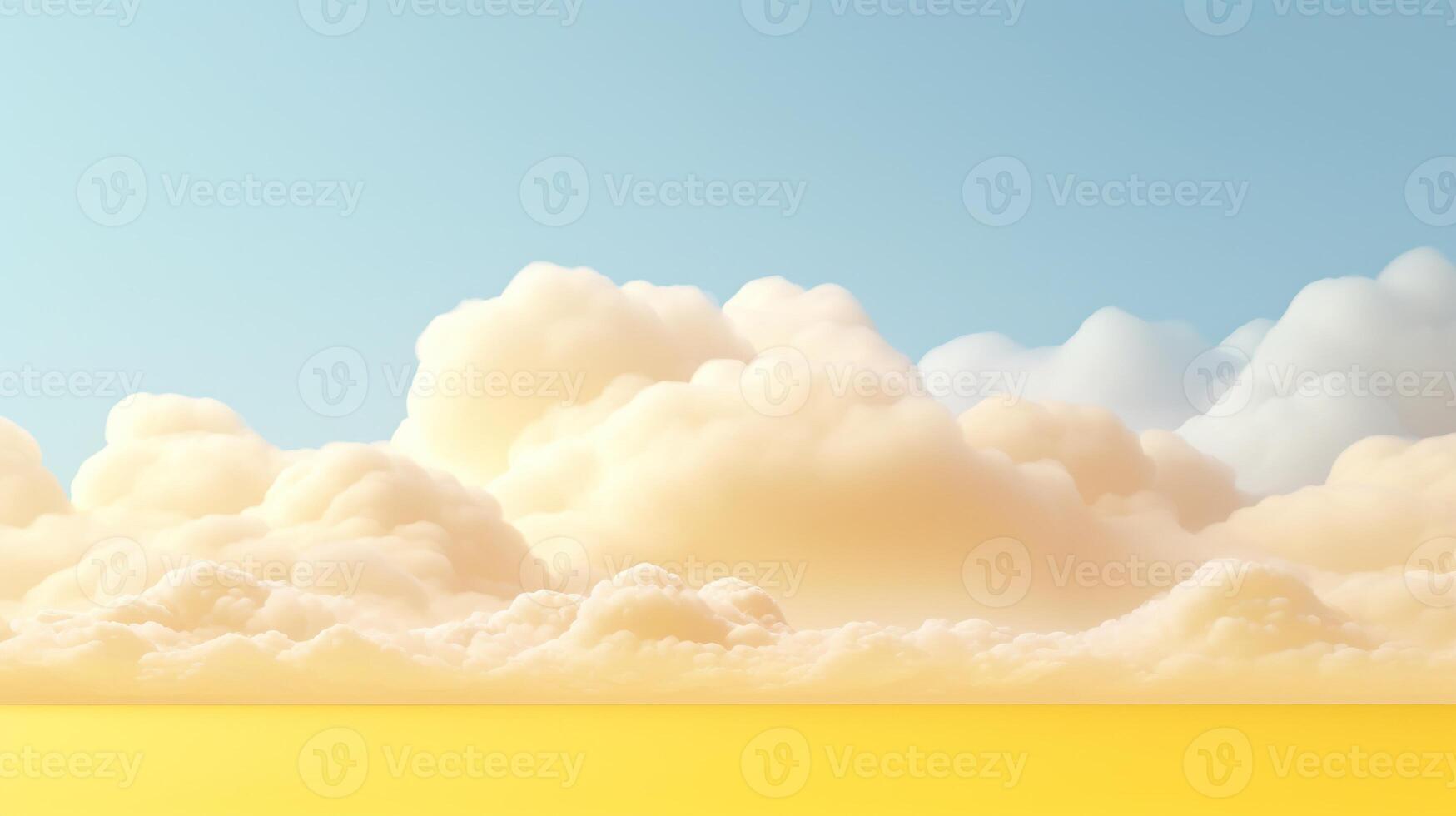 , Light yellow fantastic 3d clouds on the floor, sky and landscape. Gentle colors and with bright lights. photo