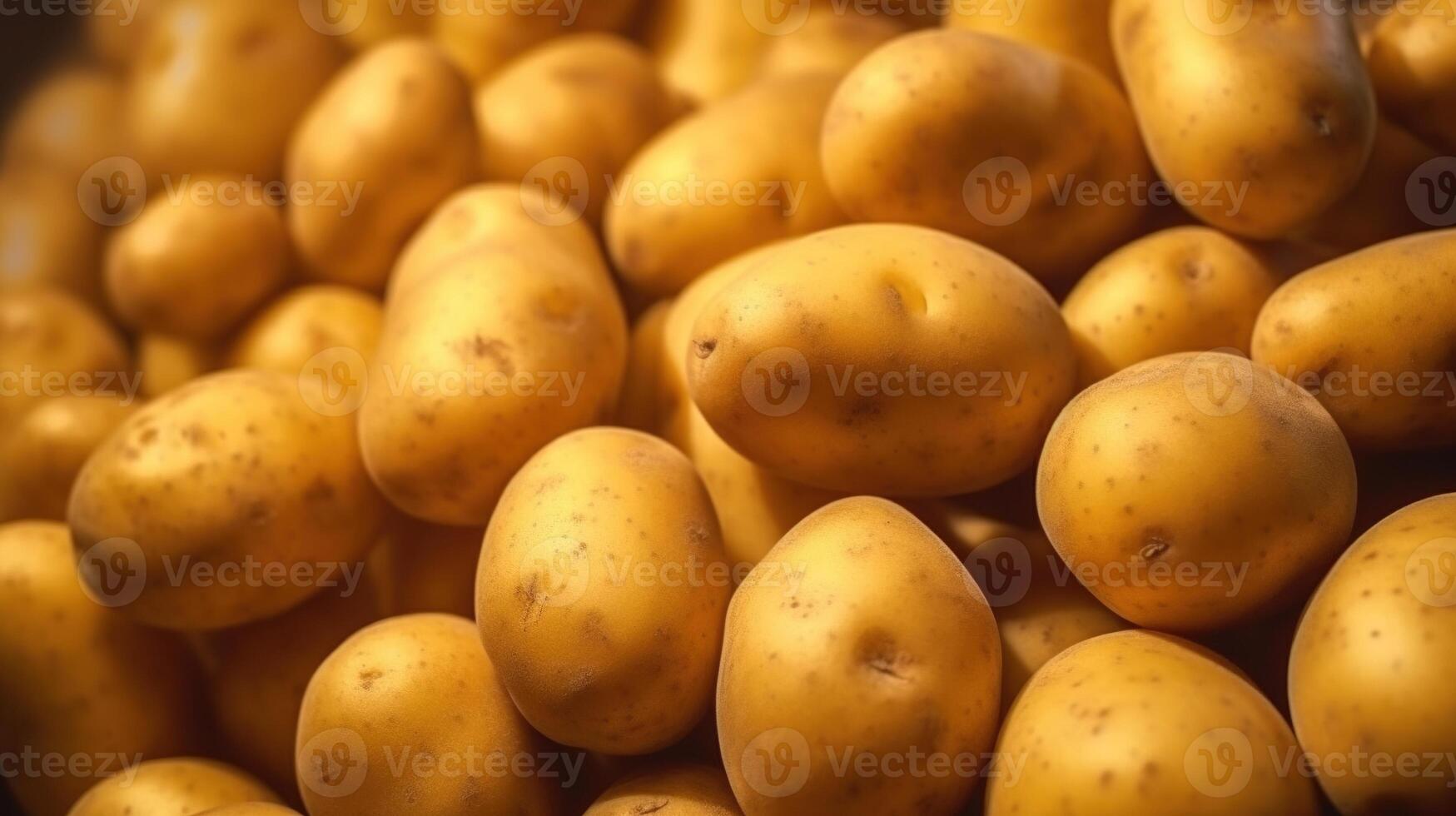 Generative AI, Close up Fresh Organic Whole Potato background. Farmers Market vegetable photo