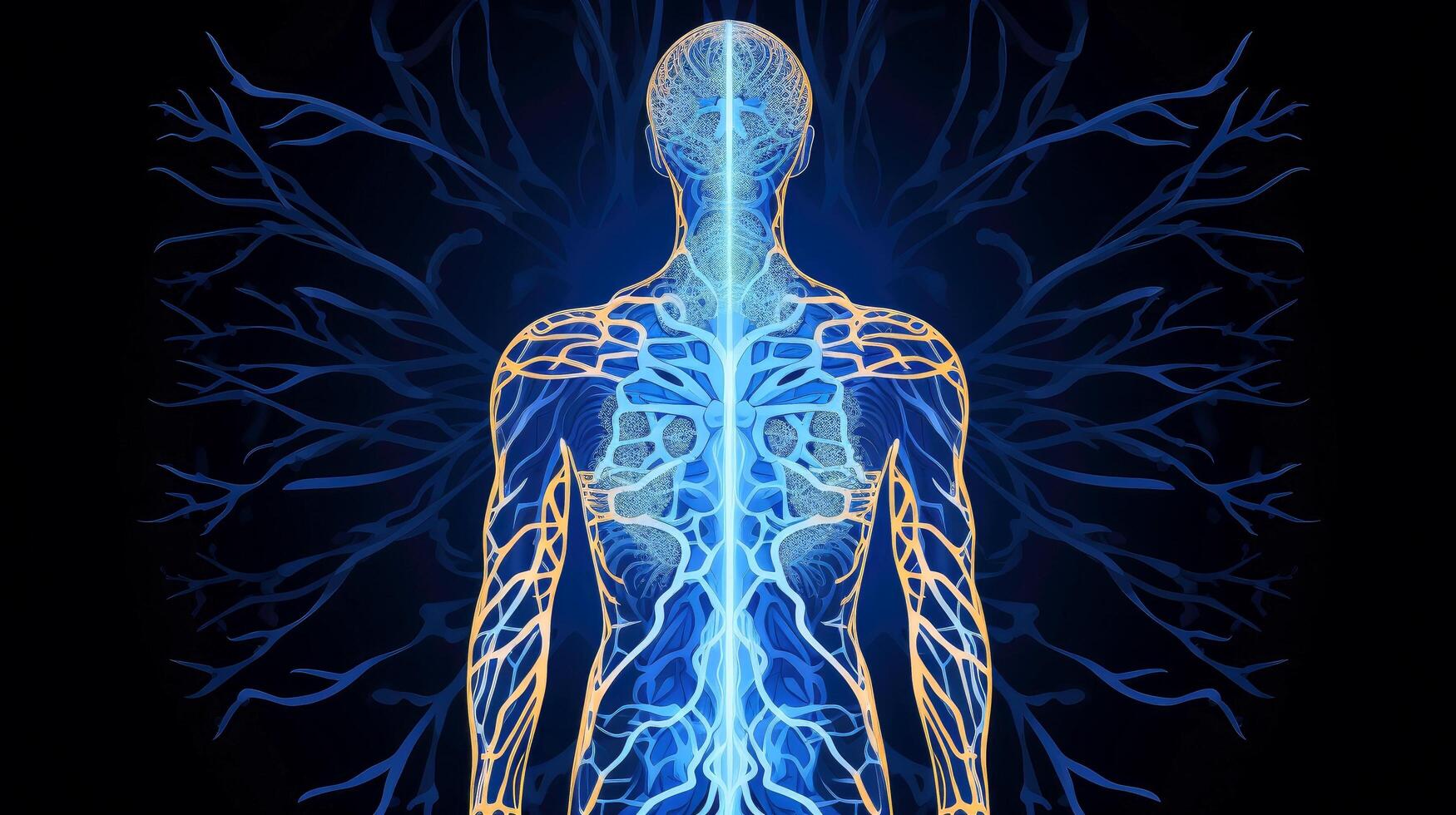 Energy of Thought. Human head emitting abstract fractal structure to illustrate working of human mind, illustration photo