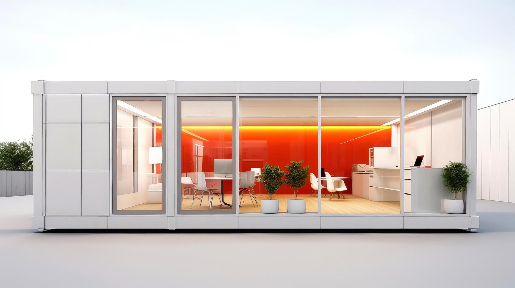Mobile office buildings or container site office for construction site. Shipping container. Portable house and office cabins, illustration photo
