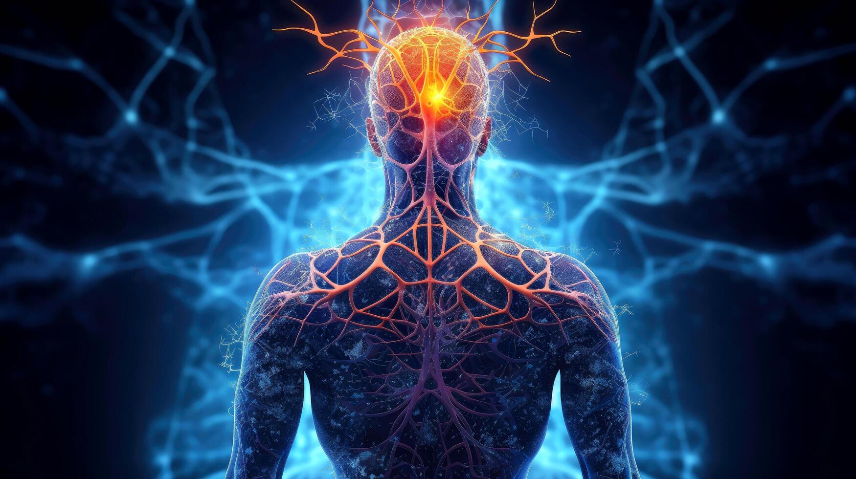 Energy of Thought. Human head emitting abstract fractal structure to illustrate working of human mind, illustration photo