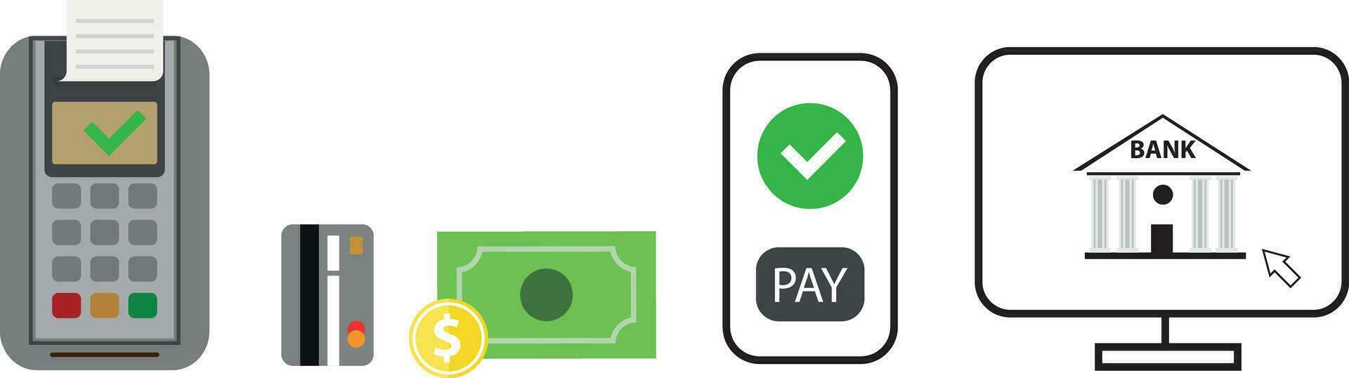 Payments and banking vector black icons and design elements isolated on white background