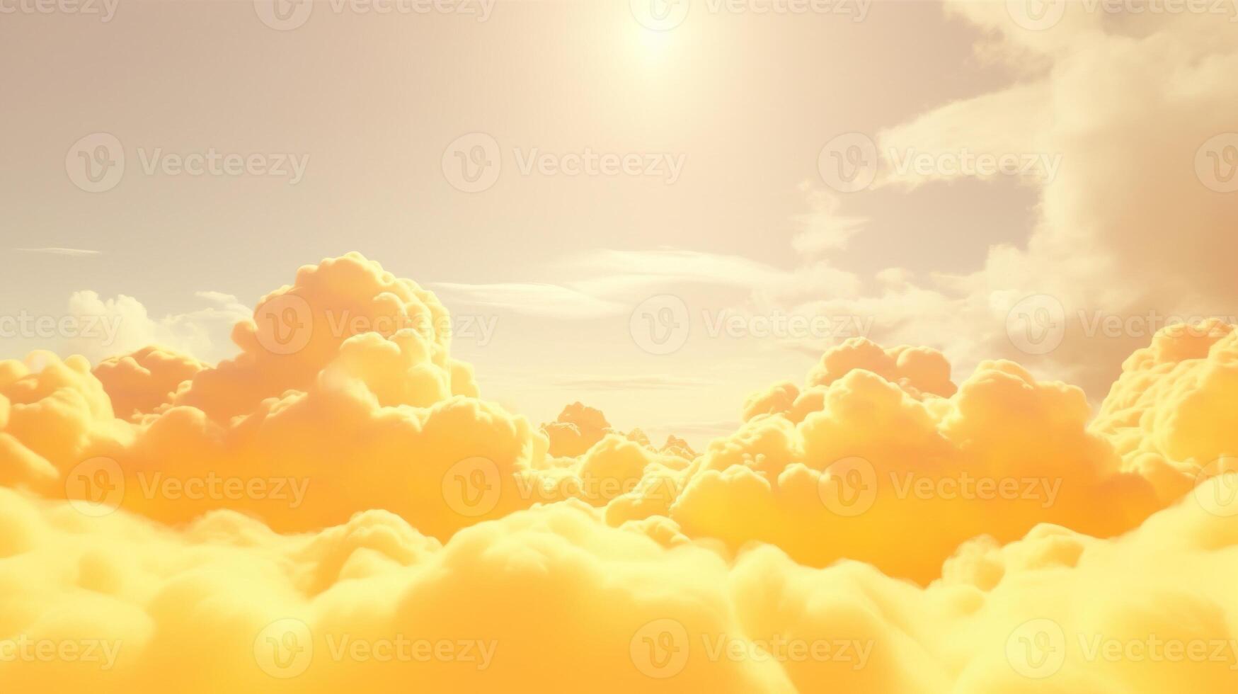 , Light yellow fantastic 3d clouds on the floor, sky and landscape. Gentle colors and with bright lights. photo