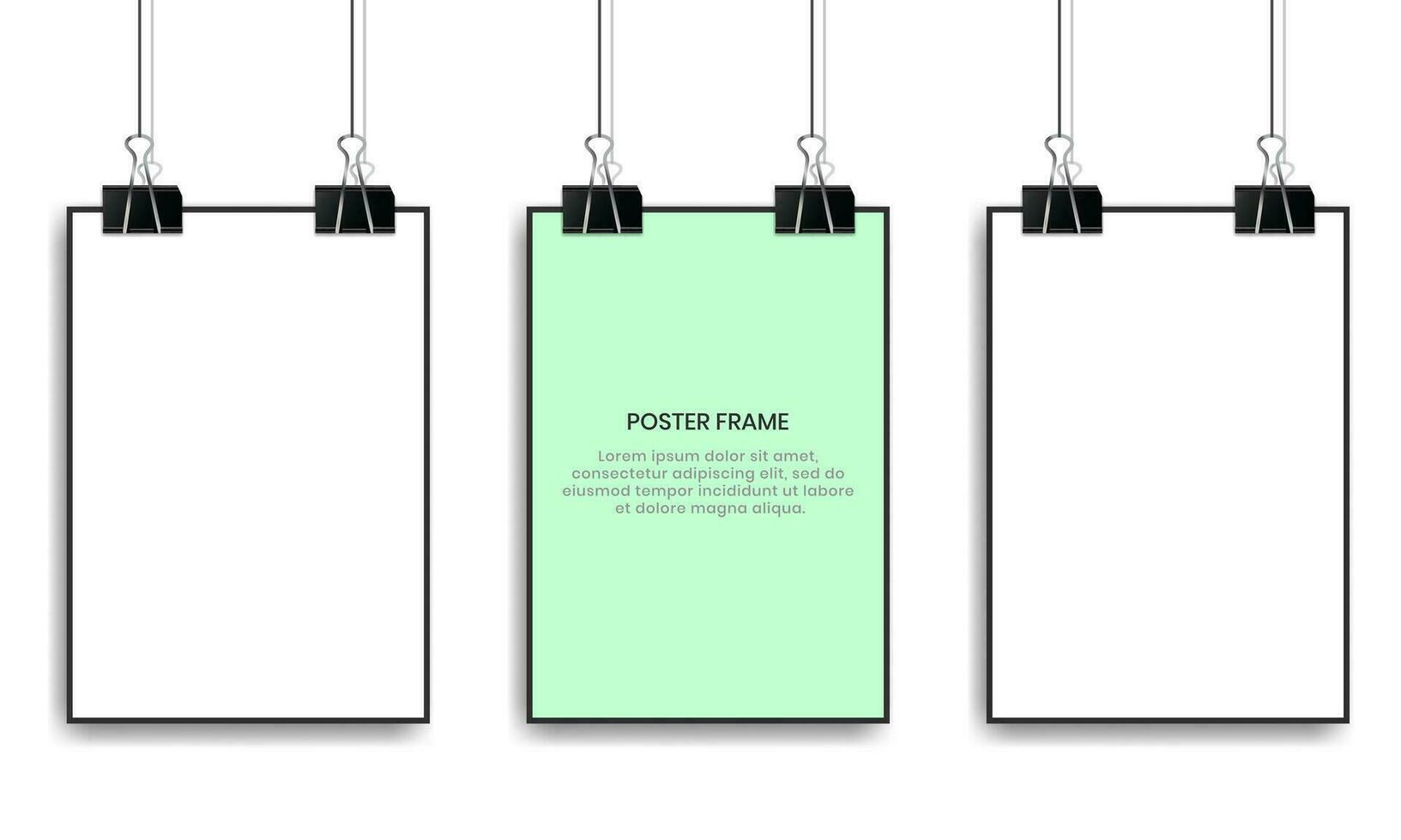Blank posters hanging with binder clips. vector