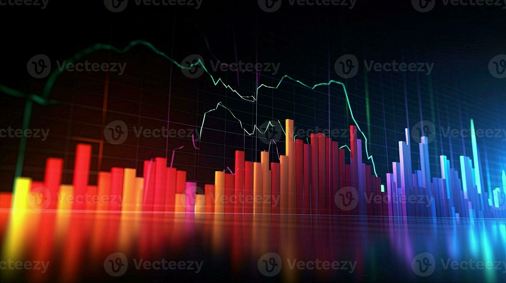 Generative AI, stock market chart lines, financial graph on technology abstract background represent financial crisis, financial meltdown. Technology concept, trading market concept. photo