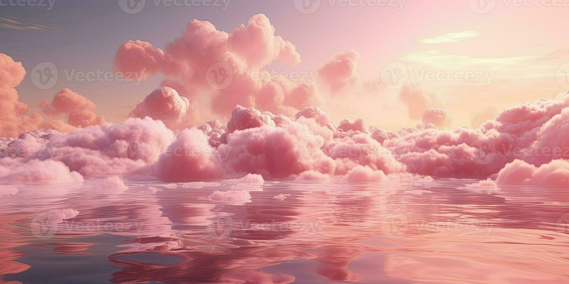 Generative AI, Pink magenta fantastic clouds, sky and landscape. Gentle colors and with bright lights photo