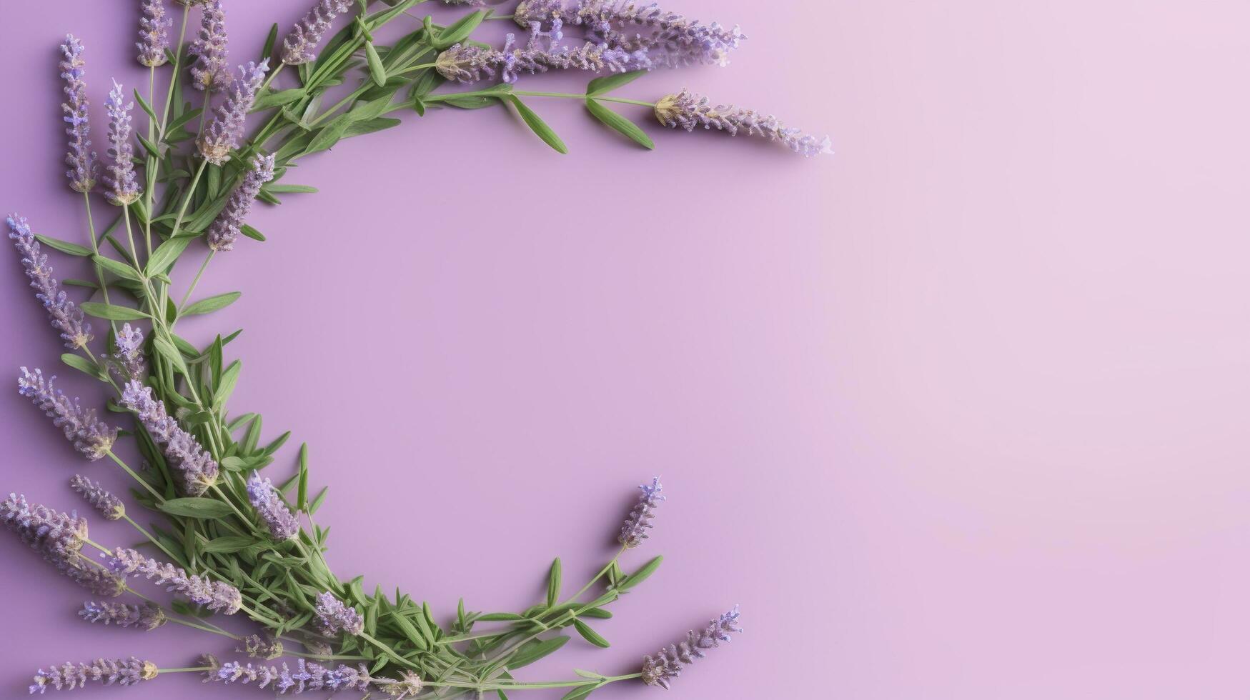 generativo ai, guirnalda de lavanda ramas flores con Copiar espacio, natural orgánico floral marco Violeta antecedentes foto
