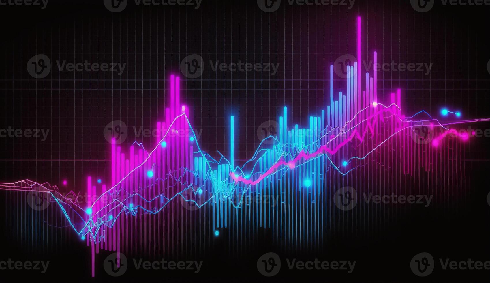 , stock market chart lines, financial graph on technology in blue and pink neon colors, financial meltdown. Technology concept, trading market concept. photo