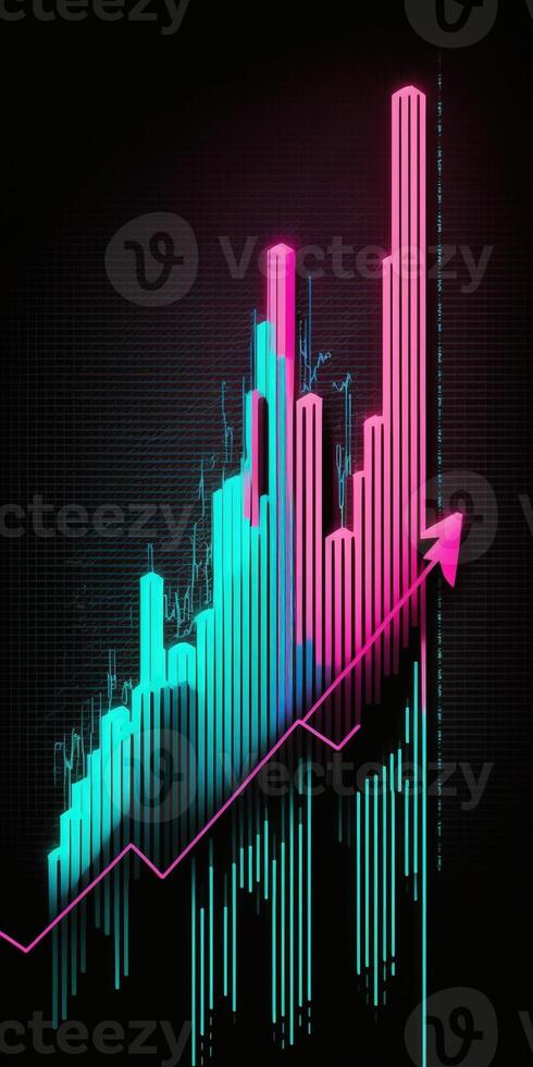 , stock market chart lines, financial graph on technology in blue and pink neon colors, financial meltdown. Technology concept, trading market concept. photo