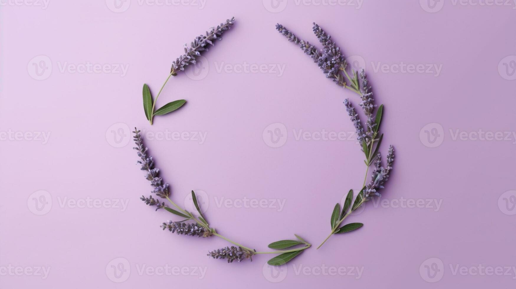 generativo ai, guirnalda de lavanda ramas flores con Copiar espacio, natural orgánico floral marco Violeta antecedentes foto