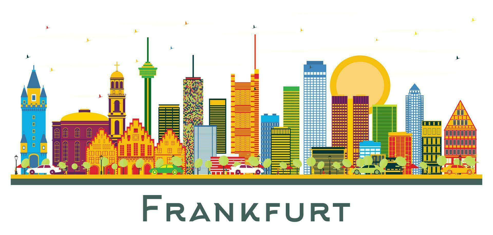 horizonte de la ciudad de frankfurt alemania con edificios de color aislados en blanco. vector