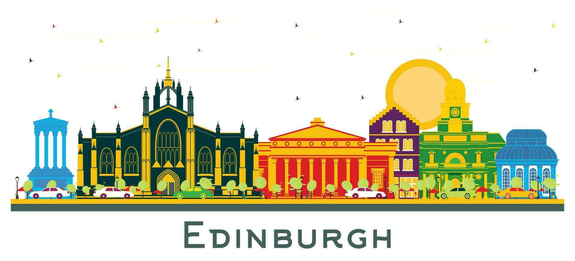 Edimburgo Escocia ciudad horizonte con color edificios aislado en blanco. Edimburgo paisaje urbano con puntos de referencia vector