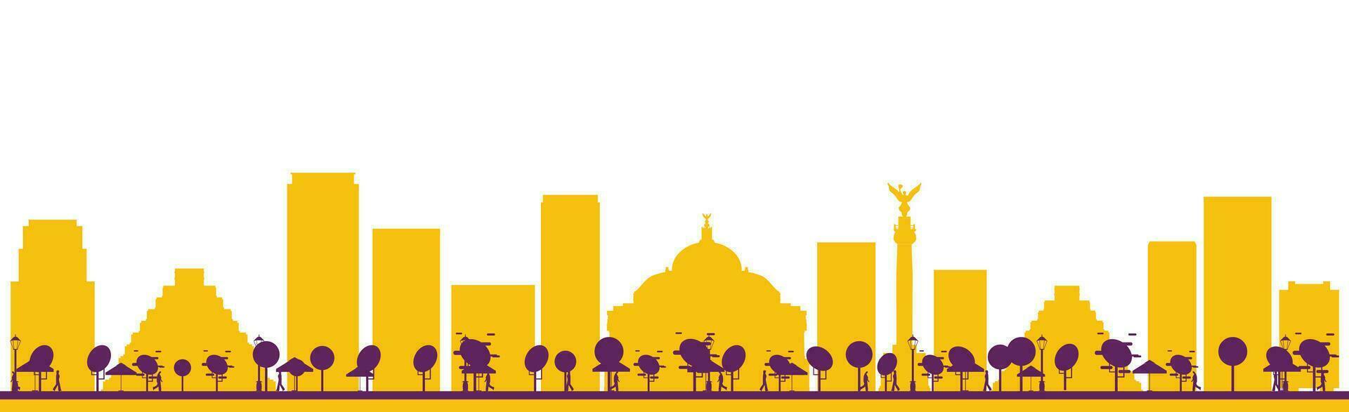 Abstract Mexico City Skyline Silhouette with Color Buildings. vector