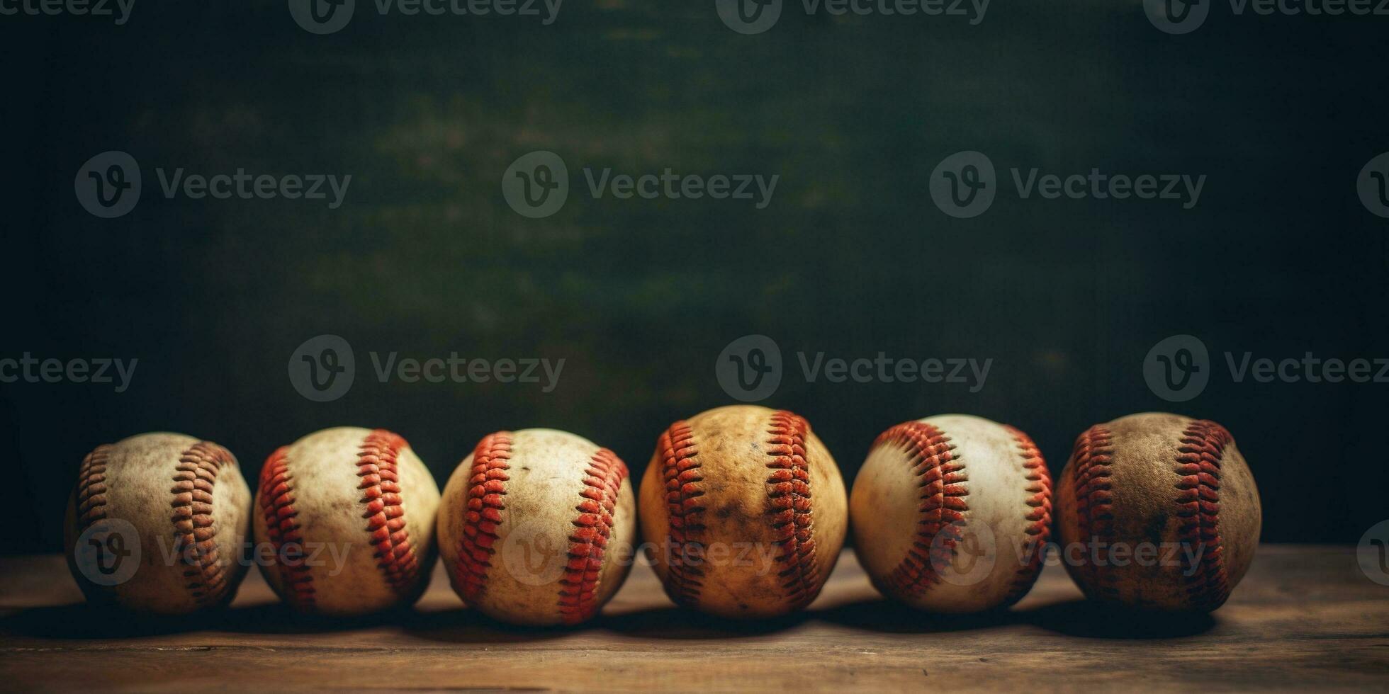 Generative AI, Rough and rugged texture of old baseball balls close up on vintage background photo