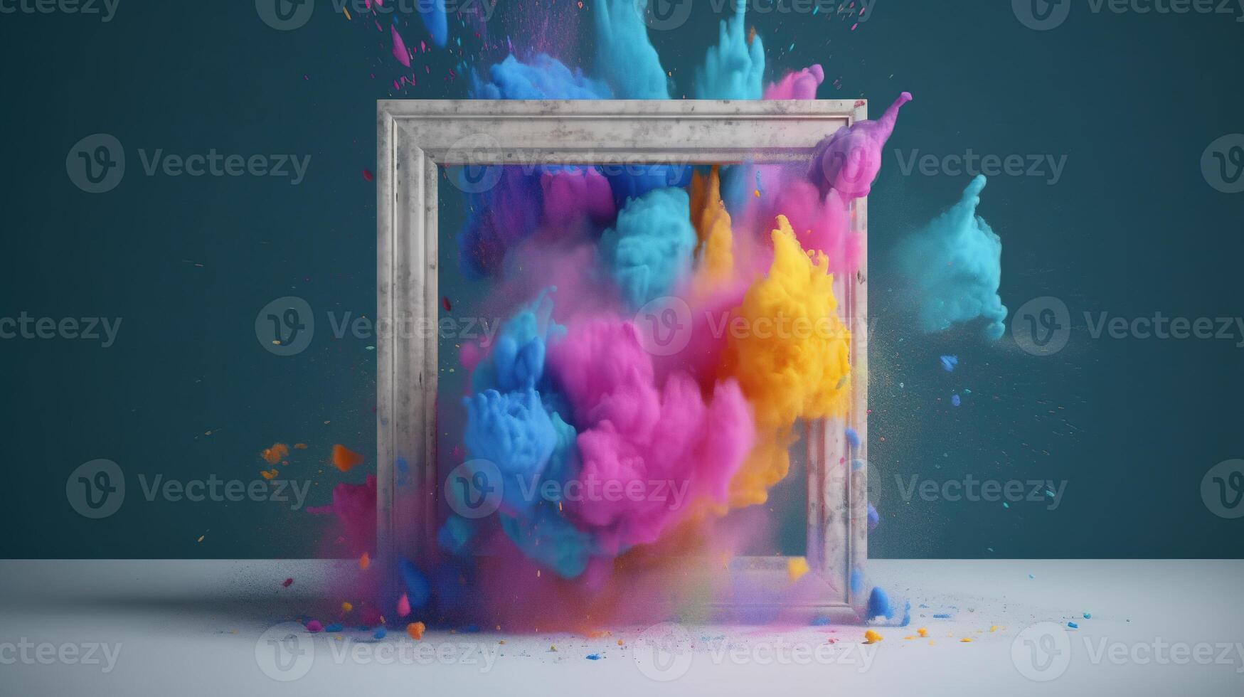 , Frame with colorful holi powder paint explosion, creative splash, multicolor cloud photo