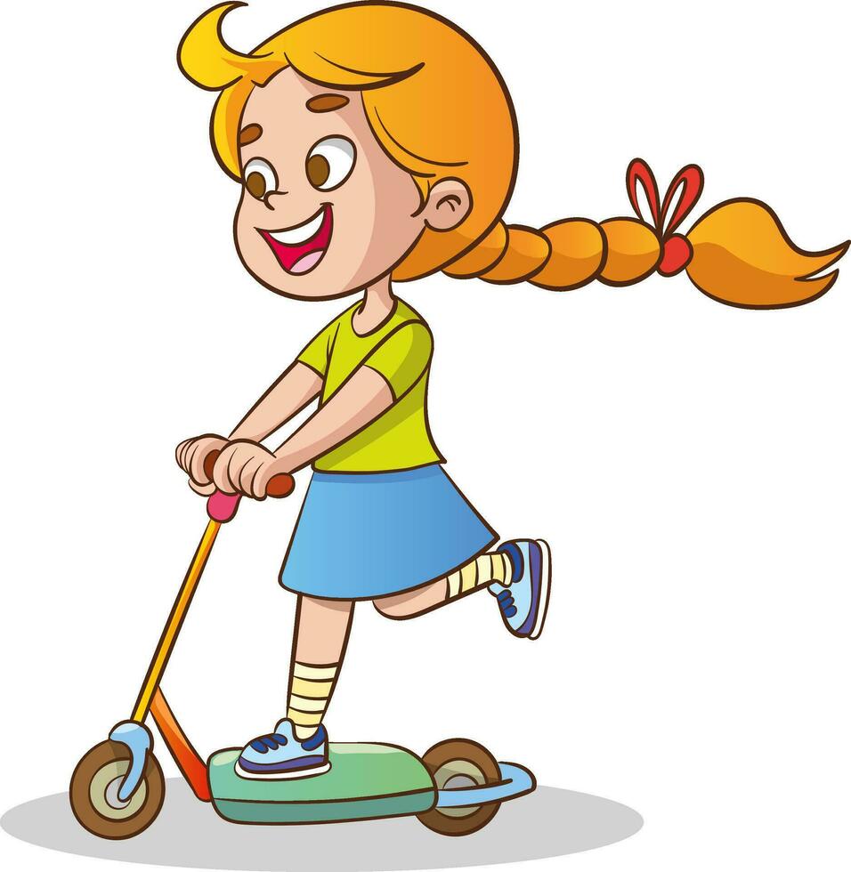 vector ilustraciones de linda niño montando scooter