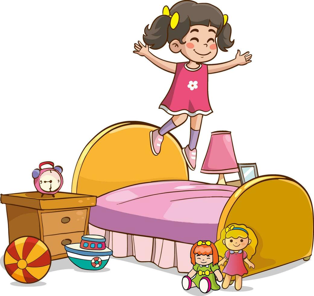 vector illustrations of  cute kids playing in the room