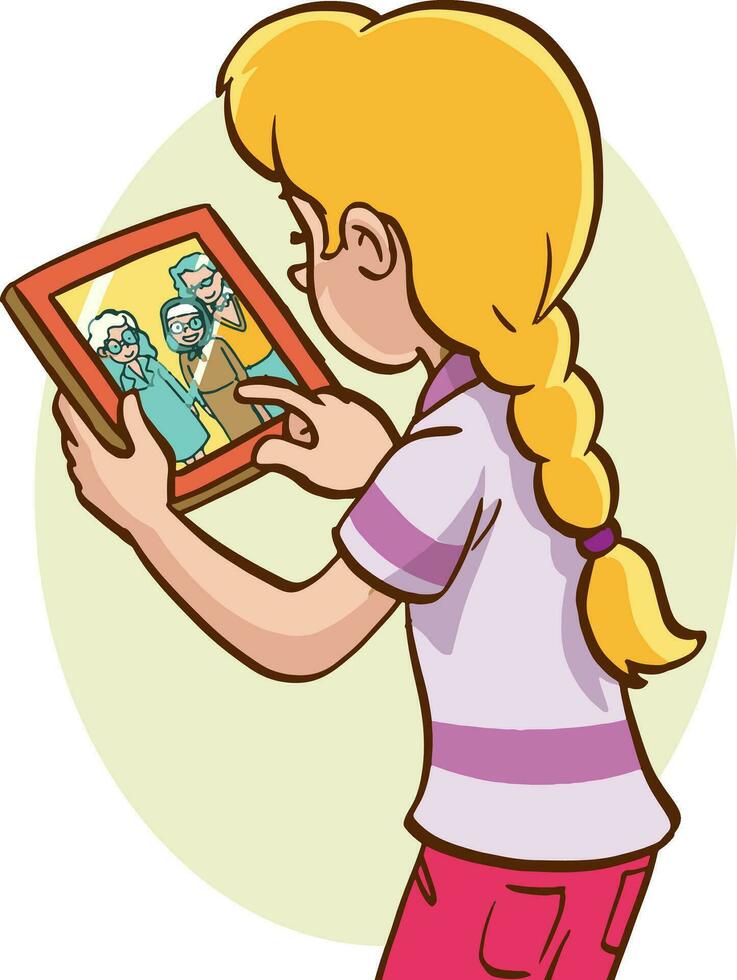 vector illustrations of  girl looking at family photo