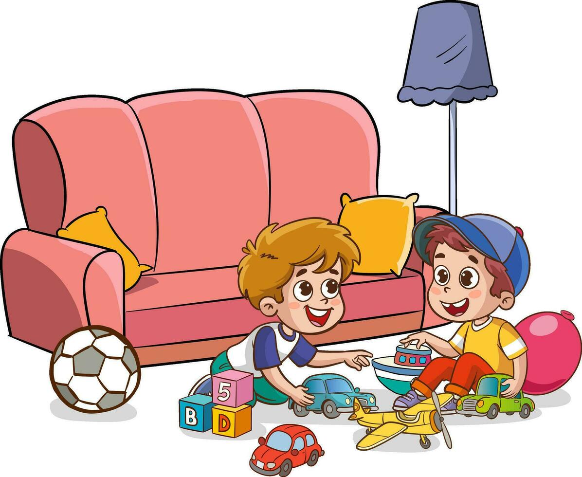 vector illustrations of  cute kids playing in the room