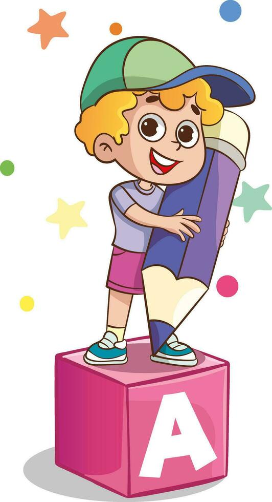 kid education vector illustration design.vector illustrations of cute kids with colored pencils