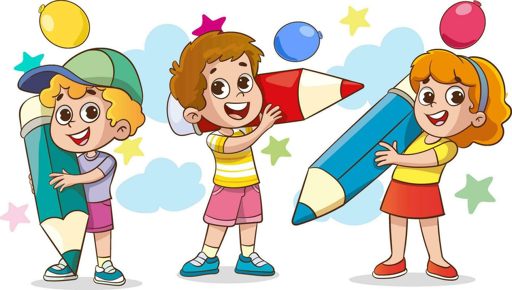 kid education vector illustration design.vector illustrations of cute kids with colored pencils
