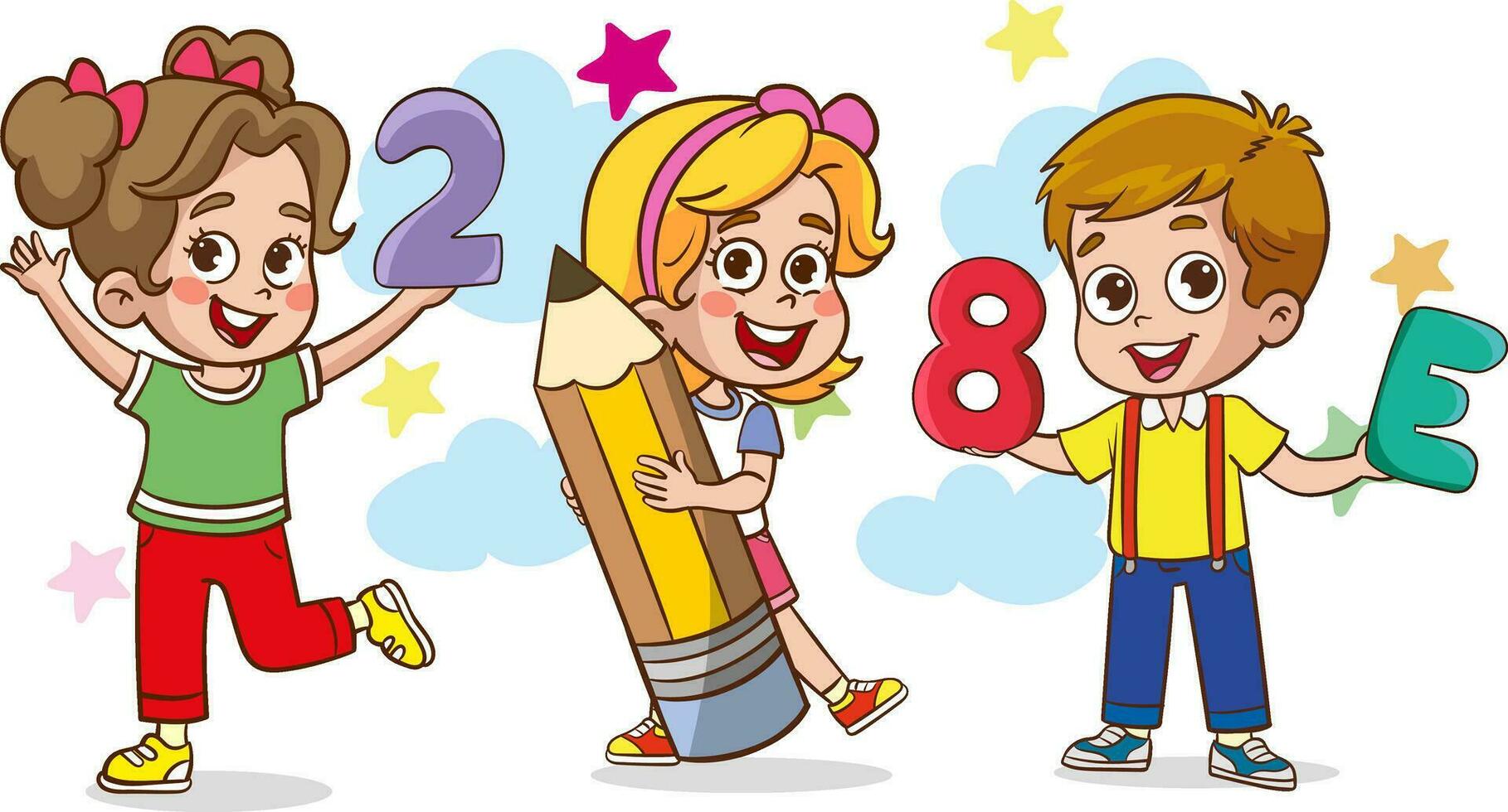 kid education vector illustration design.vector illustrations of cute kids with colored pencils