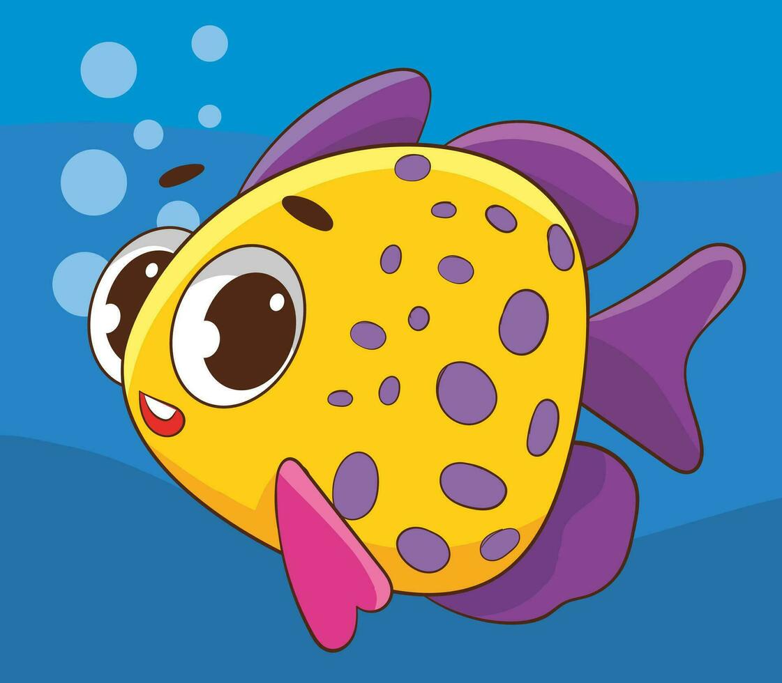Cute Fish Cartoon Vector Icon Illustration. Sea Animal Icon Concept Isolated Premium Vector. Flat Cartoon Style