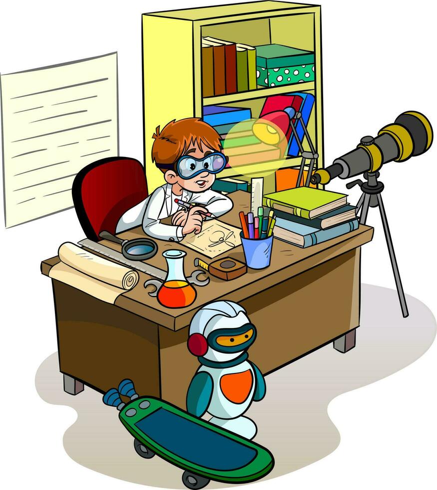inventor boy cartoon vector