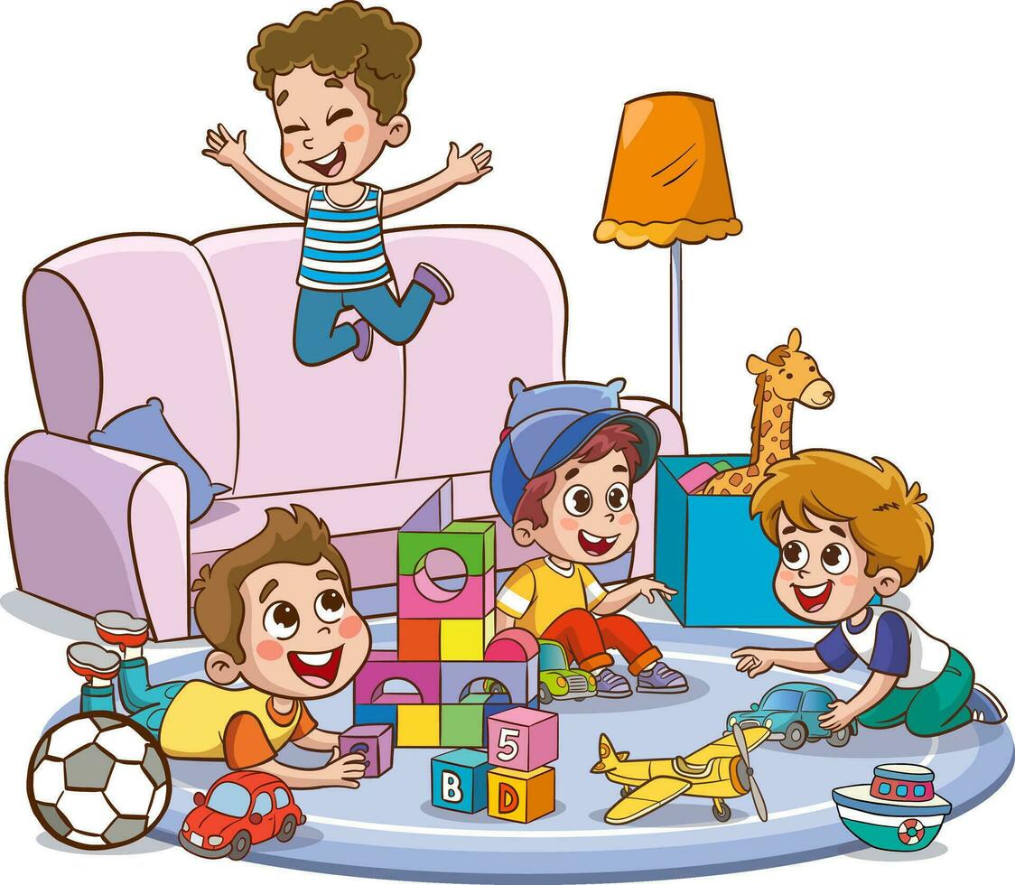 vector ilustraciones de linda niños jugando en el habitación