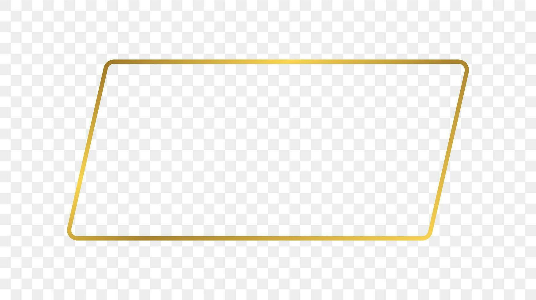 Gold glowing rounded rectangular shape frame isolated on background. Shiny frame with glowing effects. Vector illustration.