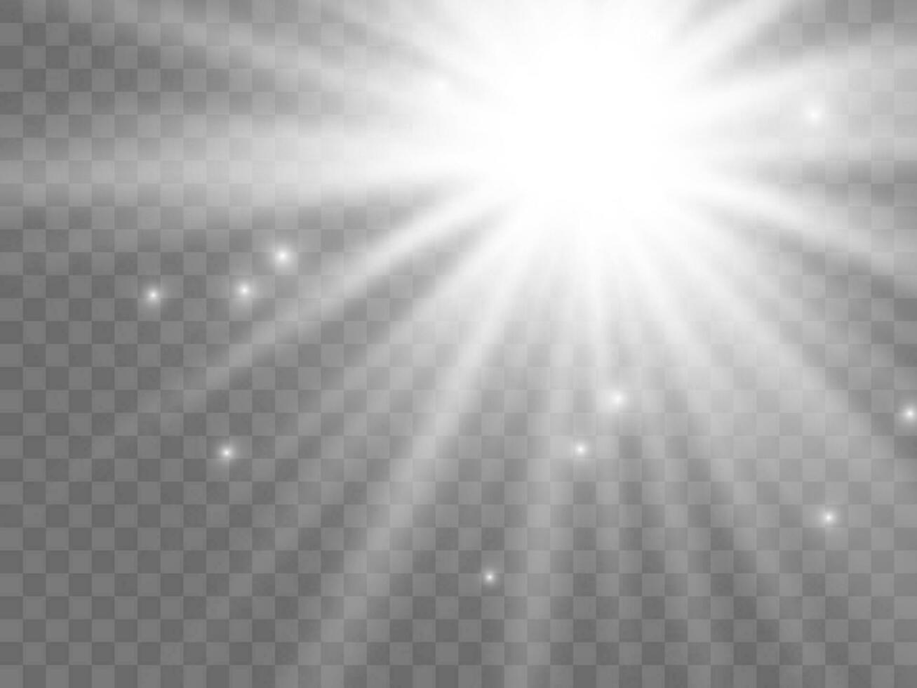 Sunlight on a background. Isolated white rays of light. Vector illustration