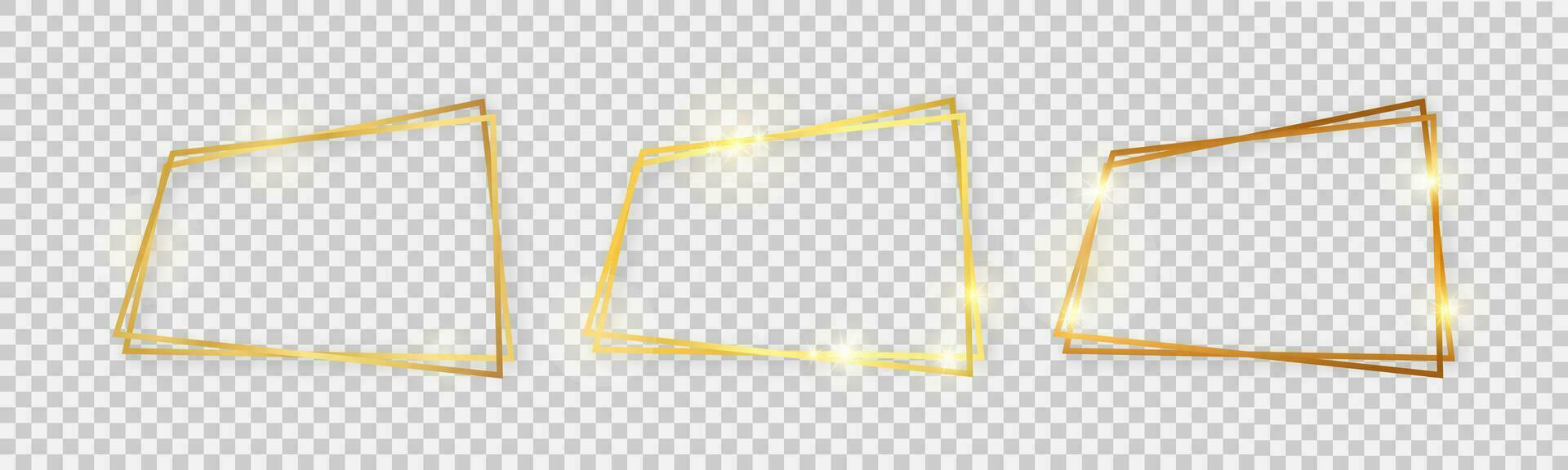Double shiny frames with glowing effects. Set of three gold double