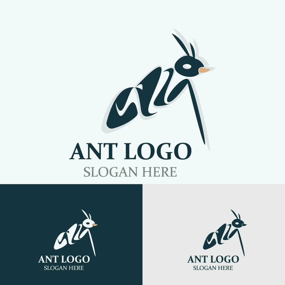 Ant logo design silhouette. Isolated animal ants on background design template vector