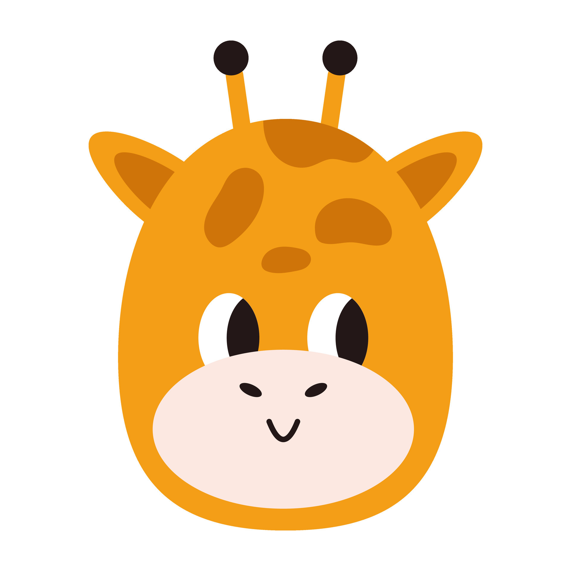 Vector cute baby giraffe face. Smiling giraffe in flat design. Kawaii